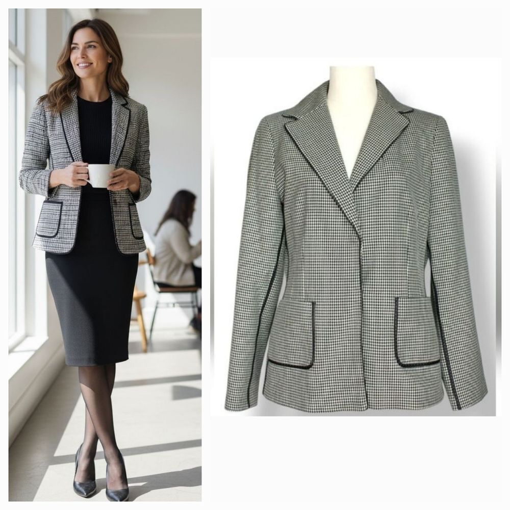 Vintage 90s Y2K Liz Claiborne Houndstooth and Polka Dot Blazer Jacket Size 4
